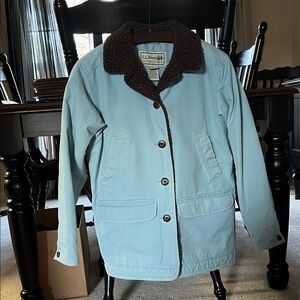 L.L. Bean Women's Sky Blue Utility Jacket with Chocolate Collar